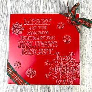 Hallmark Christmas Ceramic Tile Plaque Trivet Red "Merry Are The Moments" 6"x6"